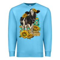 Ocean Blue Sunflowers Cow Premium Sweatshirt - texasbilliewilder