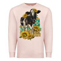 Pale Pink Sunflowers Cow Premium Sweatshirt - texasbilliewilder