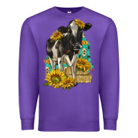 Purple Sunflowers Cow Premium Sweatshirt - texasbilliewilder