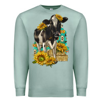 Seafoam Sunflowers Cow Premium Sweatshirt - texasbilliewilder