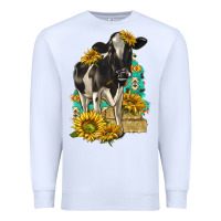White Sunflowers Cow Premium Sweatshirt - texasbilliewilder