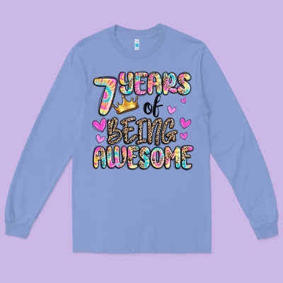 7 Years Of Being Awesome Long Sleeve Tee Designed By Maliassmallbusiness