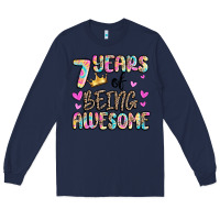 Navy 7 years of being awesome Long Sleeve Tee - MaliasSmallBusiness