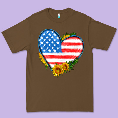 Usa Flag Heart With Sunflower Premium Tee Designed By Hra Design Shop