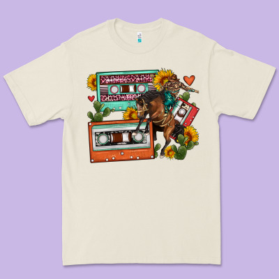 Rodeo Sunflower Cactus Cassette Premium Tee Designed By Fadigitalartstudio