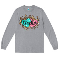 Heather Grey heart teacher Long Sleeve Tee - MaliasSmallBusiness