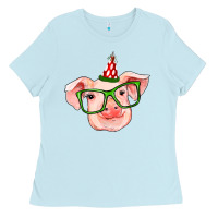 Baby Blue pig christmas Ladies Tee - RanaPortraitStore