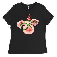 Black pig christmas Ladies Tee - RanaPortraitStore