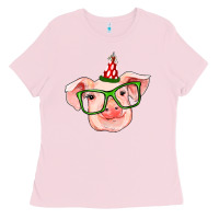 Bubblegum Pink pig christmas Ladies Tee - RanaPortraitStore