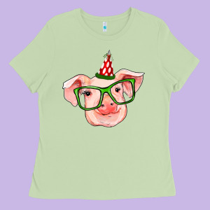 Pig Christmas Ladies Tee Designed By Ranaportraitstore
