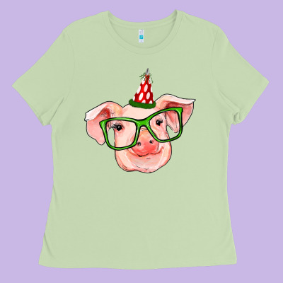 Pig Christmas Ladies Tee Designed By Ranaportraitstore