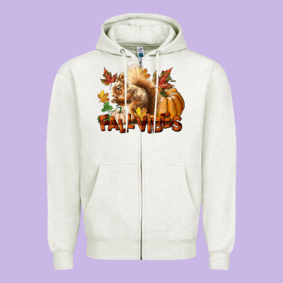 Fall Vibes Squirrel Zipper Hoodie Designed By Lillyallendesigns