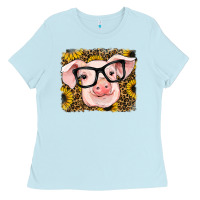 Baby Blue sunflowers pig Ladies Tee - RanaPortraitStore