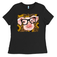 Black sunflowers pig Ladies Tee - RanaPortraitStore