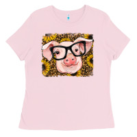Bubblegum Pink sunflowers pig Ladies Tee - RanaPortraitStore