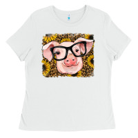 White sunflowers pig Ladies Tee - RanaPortraitStore