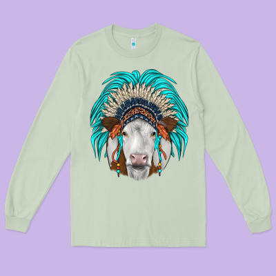 Simmental Indian Headdress Long Sleeve Tee Designed By Jahusdesignshop