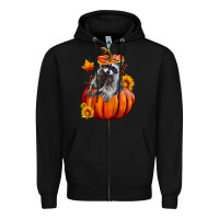 Black Fall Pumpkin Raccoon Zipper Hoodie - LillyAllenDesigns