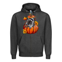 Charcoal Heather Fall Pumpkin Raccoon Zipper Hoodie - LillyAllenDesigns
