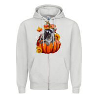 Dove Grey Fall Pumpkin Raccoon Zipper Hoodie - LillyAllenDesigns