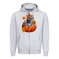 Heather Grey Fall Pumpkin Raccoon Zipper Hoodie - LillyAllenDesigns