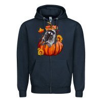 Navy Fall Pumpkin Raccoon Zipper Hoodie - LillyAllenDesigns