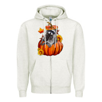 Oatmeal Heather Fall Pumpkin Raccoon Zipper Hoodie - LillyAllenDesigns
