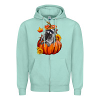 Seafoam Fall Pumpkin Raccoon Zipper Hoodie - LillyAllenDesigns