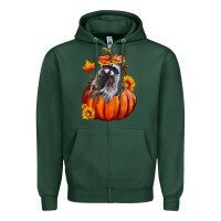 Sports Green Fall Pumpkin Raccoon Zipper Hoodie - LillyAllenDesigns