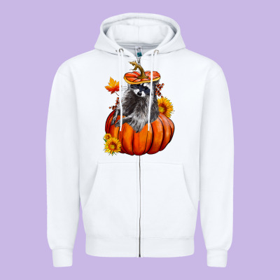 Fall Pumpkin Raccoon Zipper Hoodie Designed By Lillyallendesigns