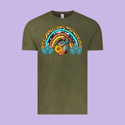 Cowboy Boots And Hat Rainbow Vintage Tee Designed By Adodesignshop