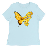 Flowers And Childhood Cancer Ribbon Butterfly Ladies Tee | Teevron