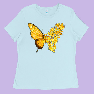 Flowers And Childhood Cancer Ribbon Butterfly Ladies Tee Designed By Texasbilliewilder