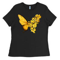Black flowers and childhood cancer ribbon butterfly Ladies Tee - texasbilliewilder