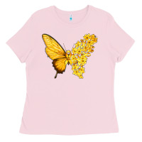Bubblegum Pink flowers and childhood cancer ribbon butterfly Ladies Tee - texasbilliewilder