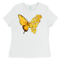 White flowers and childhood cancer ribbon butterfly Ladies Tee - texasbilliewilder