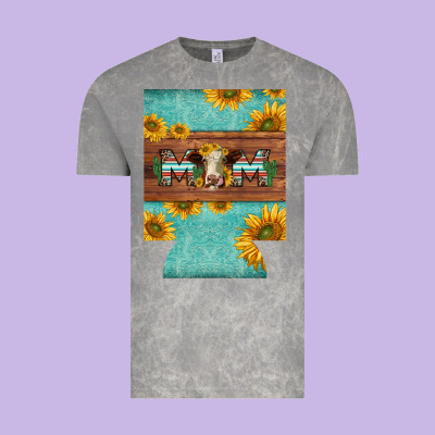 Mom Hereford Cattle Sunflowers On Tooled Leather Regular Can Cooler Vintage Tee Designed By Barkaloodesign