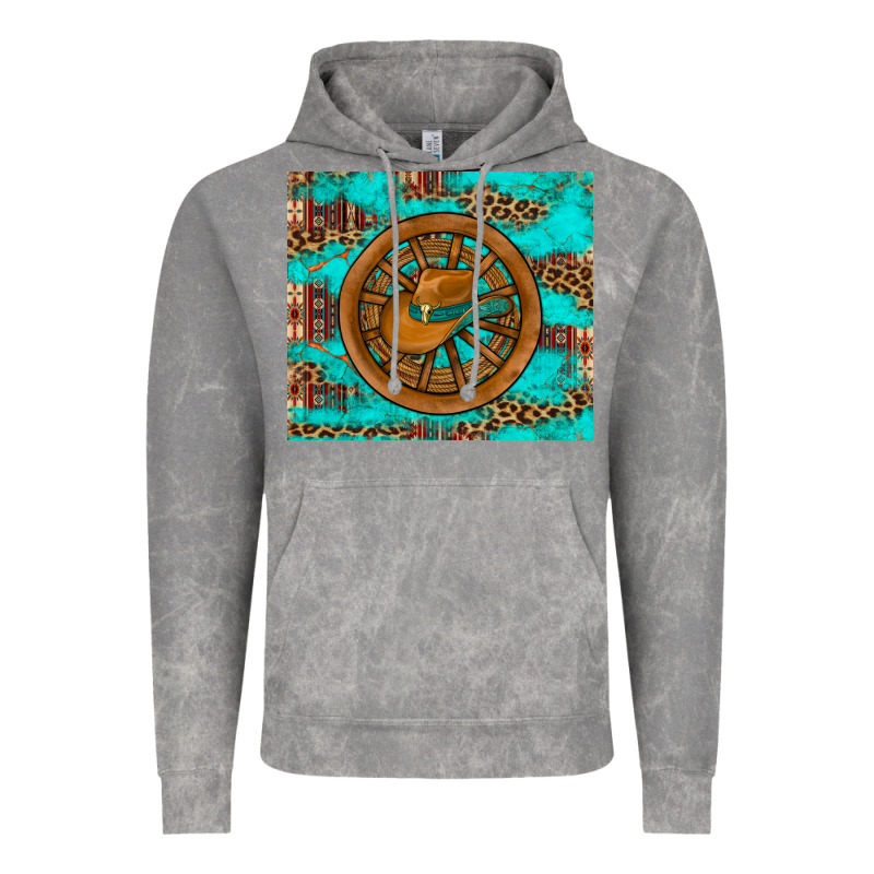Cowboy Hat Turquoise Aztec Background Old Wheel Vintage Hoodie by Artiststas | Teevron