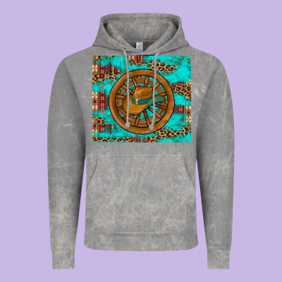 Cowboy Hat Turquoise Aztec Background Old Wheel Vintage Hoodie Designed By Artiststas