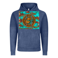 Vintage Denim cowboy hat turquoise aztec background old wheel Vintage Hoodie - Artiststas