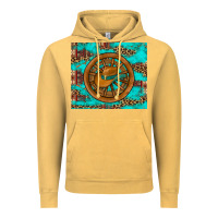 Vintage Mustard cowboy hat turquoise aztec background old wheel Vintage Hoodie - Artiststas