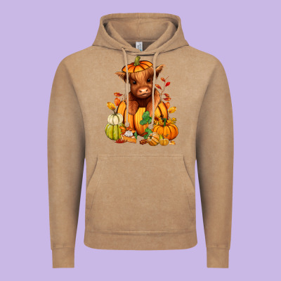 Fall Autumn Heifer Pumpkin Vintage Hoodie Designed By Ranaportraitstore
