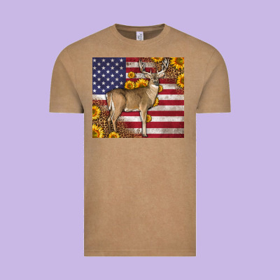 Western American Flag And Deer Vintage Tee Designed By Lillyallendesigns