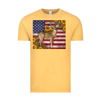 Vintage Mustard Western American Flag And Deer Vintage Tee - LillyAllenDesigns
