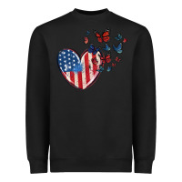 Black 4th of july american flag heart butterfly Heavyweight Sweatshirt - MaliasSmallBusiness