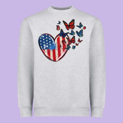 4th Of July American Flag Heart Butterfly Heavyweight Sweatshirt Designed By Maliassmallbusiness