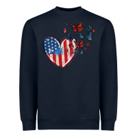 Navy 4th of july american flag heart butterfly Heavyweight Sweatshirt - MaliasSmallBusiness