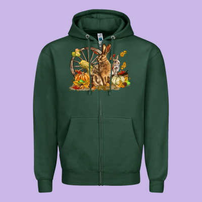Fall Rabbit Zipper Hoodie Designed By Lillyallendesigns