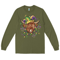 Army Green mardi gras cow Long Sleeve Tee - MaliasSmallBusiness