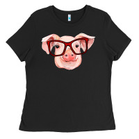 Black pig with red glasses Ladies Tee - RanaPortraitStore